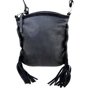 Lucky Brand BLACK GENUINE LEATHER TASSEL CROSSBODY SHOULDER BAG HANDBAG PURSE